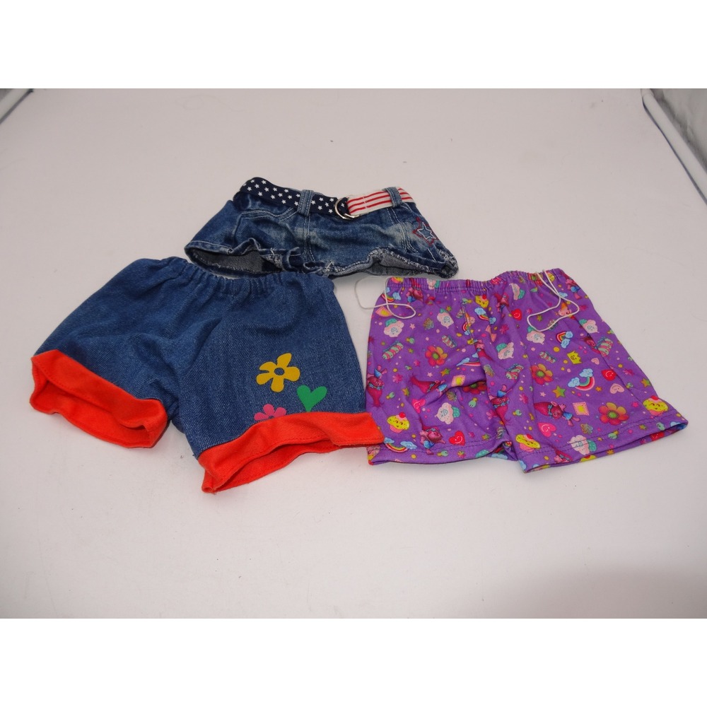 Build A Bear Workshop Doll Clothes Shorts Skirt Denim Trolls Lot of 3